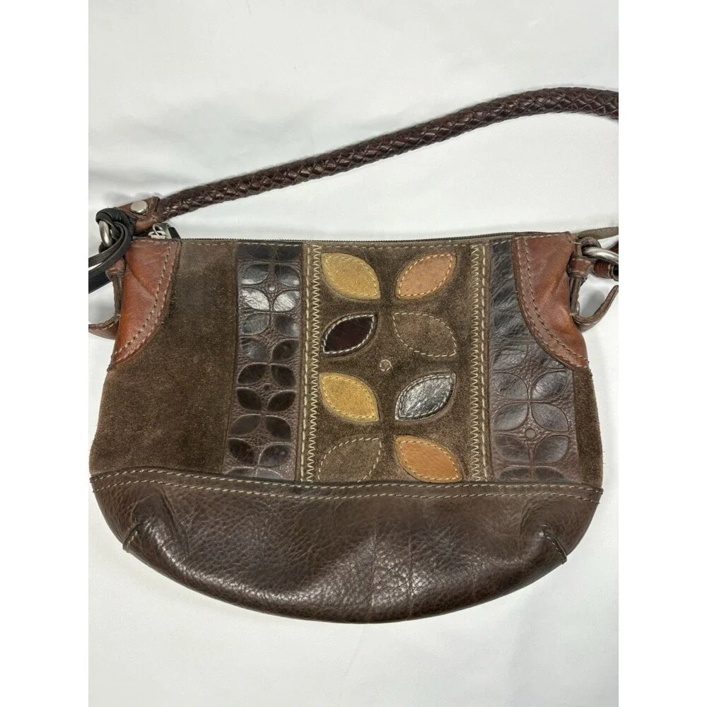 Fossil Women's Brown Suede Leather Solid Hobo Shoulder Handbags Purse One Size